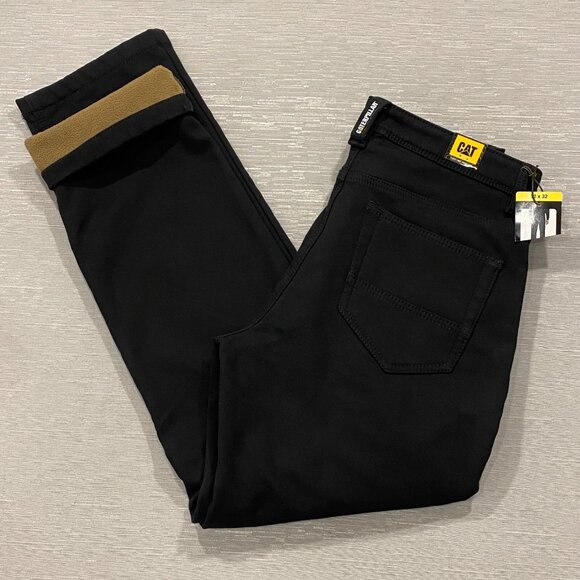 CAT Caterpillar Work Pants Mens 32 x 32 Black Canvas Fleece Lined Insulated - Picture 1 of 12